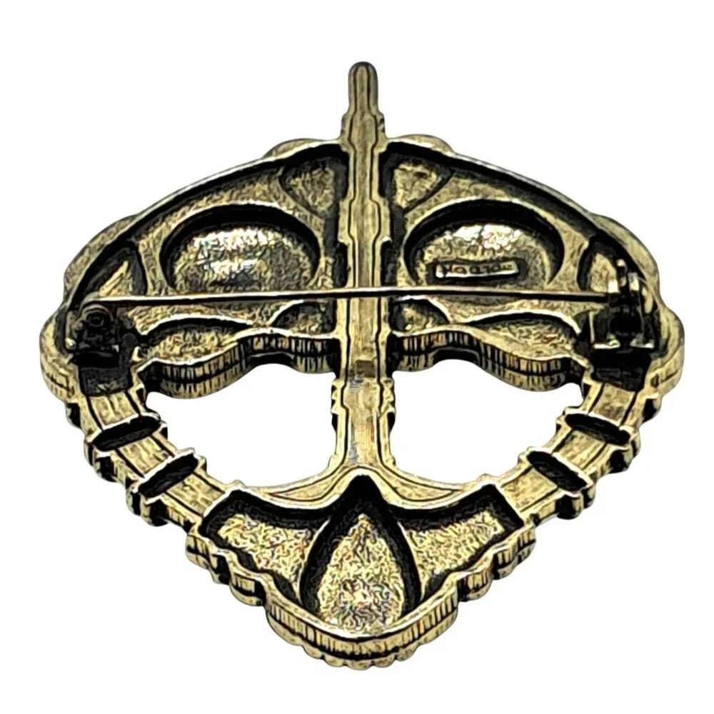Sol Dor Art Glass Brooch Celtic Irish Rhinestone Pin Signed Costume Jewelry Vint